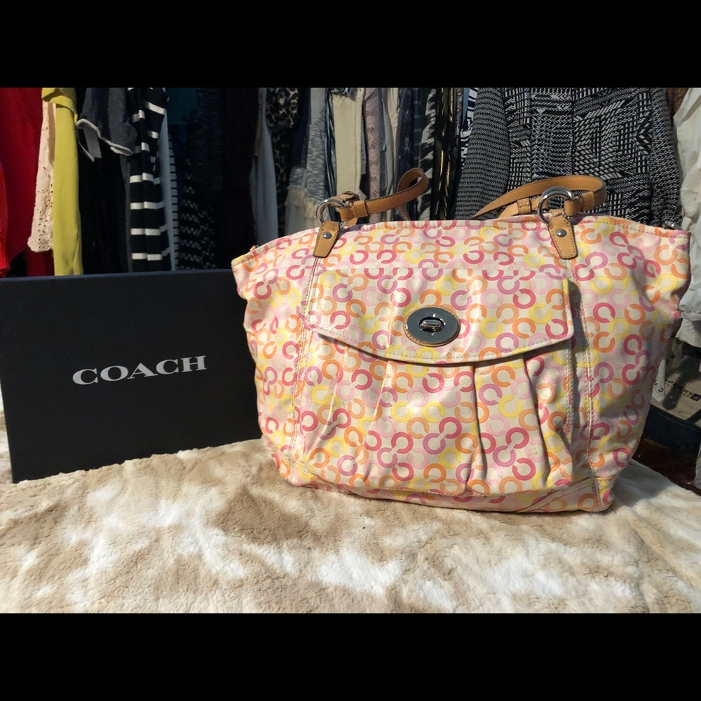 Large coach hobo style bag with colorful c’s